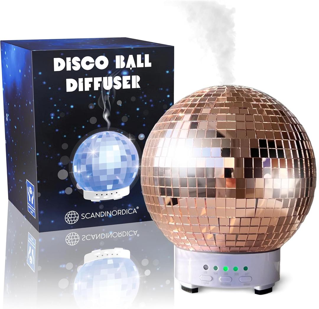 Disco Ball Diffuser Rotating - Aroma Diffuser Essential Oils, Cute Room Diffuser, Disco Ball Party Decorations, Disco Ball Decorations, Disco Ball Light | Fragrance Diffuser for Medium Room Rose Gold (100 ML)