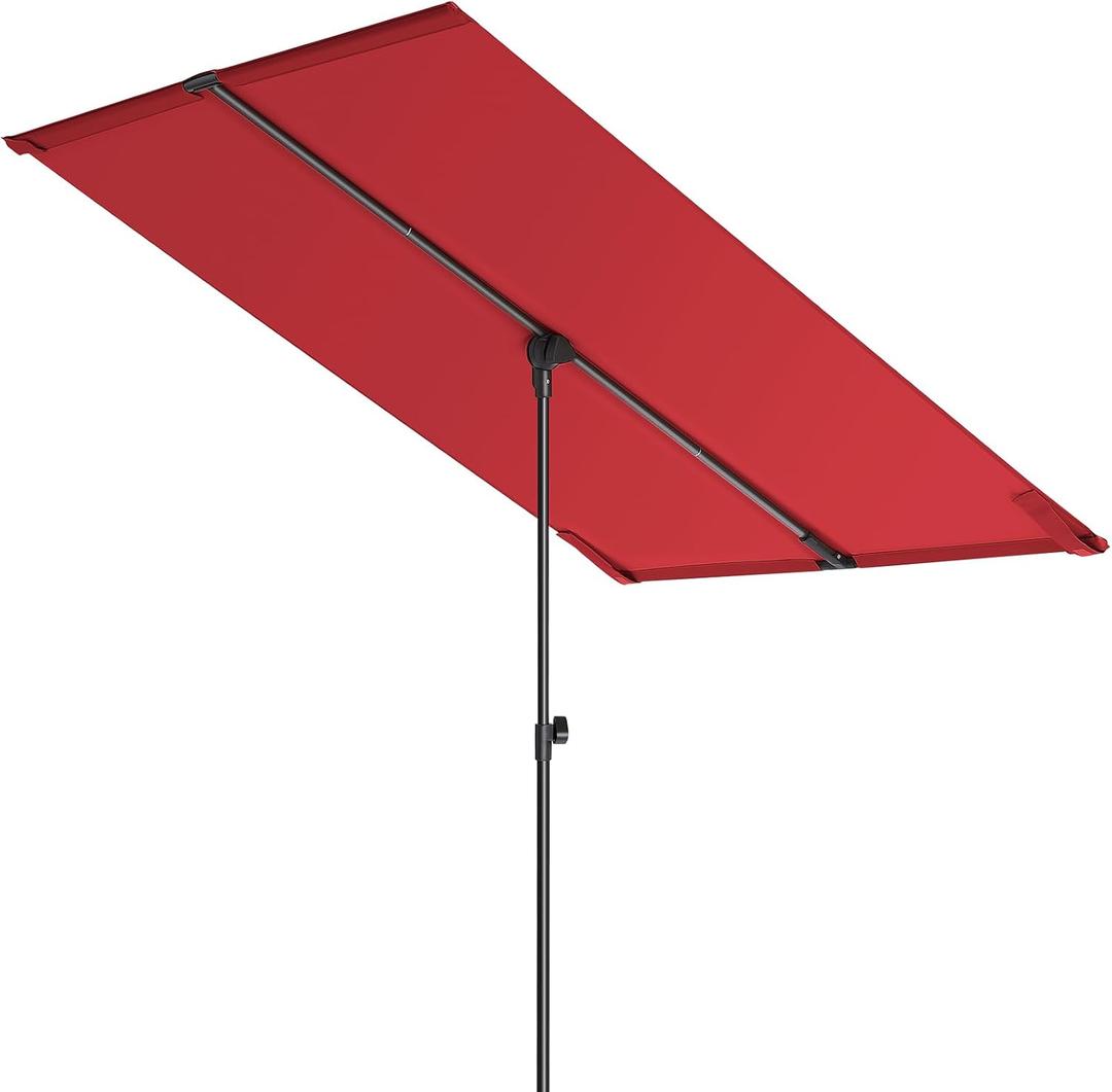 HOMSHADE 6x4ft Outdoor Balcony Umbrella - Flat Porch Pool Patio Umbrella Rectangular Canopy Shade UPF50+ UV Protection 360° Rotating & Tilting All Angles Applicable (Red, No Base)