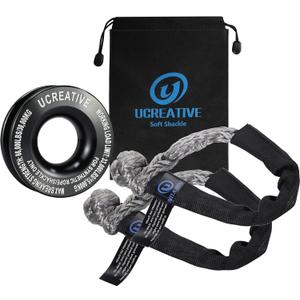 Black Recovery Ring and 2PCS Gray Soft Shackle (1/2 Inch x 22 Inch) kit for Synthetic Winch Rope for ATV UTV SUV Truck Off-Road Vehicle Recovery