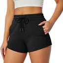 NIMENJOJA Womens Athletic Gym Shorts Comfy Sweat Shorts for Workout Casual Lounge with Pockets (Medium, Black)