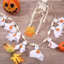 Preboun 7ft Pumpkin Ghost Garlands with Wooden Beads Farmhouse Rustic Pumpkin Banner Hanging Ornaments for Thanksgiving Day Fall Halloween Wall House Yard Outdoor Decor Supplies