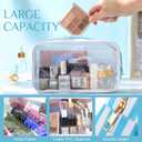 Kacctyen Clear Nylon Makeup Bag Preppy Cosmetic Bag Transparent Toiletry Pouch with Zipper Travel Skincare Toiletry Pouch Portable Cute Preppy Pencil Case for Girls Women School Stuff(Blue Stripe)