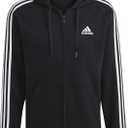 adidas mens Essentials Fleece 3-stripes Full-zip Hoodie Black Large