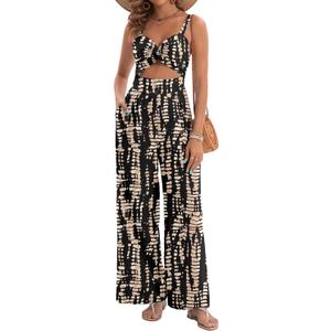 Womens Summer Jumpsuits Dressy Sexy V Neck Twist One Piece Outfits Sleeveless Casual Wide Leg Long Pant Rompers (Medium, Black 2)