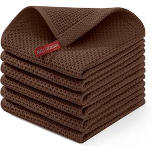 Homaxy 100% Cotton Waffle Weave Kitchen Dish Cloths, Ultra Soft Absorbent Quick Drying Dish Towels, 12 x 12 Inches, 6-Pack, Coffee