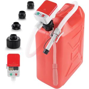 Fuel Transfer Pump with Auto-stop Sensor and 4 Tank Adapter, 2.4GPM 51" Hose Battery-Powered Portable Liquid Pump for Gasoline & Diesel Oil (Red)