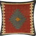 Wool Cushion Cover Handwoven Kilim Pillow Cover Ethnic Square Cushions Boho Home Decor Pillows for Living Room Indian Authentic Rug Cushion Case Vintage Sofa (PATTERN-03)