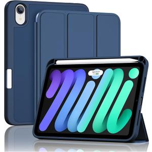 ProCase for iPad mini 7 A17 Pro 2024/iPad Mini 6 2021 8.3 Inch iPad mini 7th/6th Gen Case with Pencil Holder, Trifold Stand Smart Folio with Soft TPU Back Cover for iPad mini 8.3" 7th/6th -Darkblue