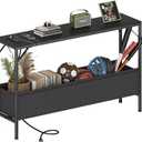 Console Tables with Charging Station and Storage Basket, 47.2'' Entryway Table Narrow with Power Outlets USB Ports, Couch Table Behind Sofa, Hallway Table for Foyer, Living Room, Black