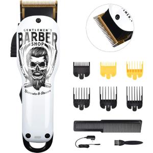 BESTBOMG Updated Professional Hair Clippers Cordless Hair Haircut Kit Rechargeable 2000mAh Hair Beard Trimmer Haircut Grooming Kit with 6 Guide Combs & for Men/Father/Husband/Boyfriend (White-y4-1)
