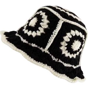 Women Crochet Bucket Hat Knitted Bucket Hat Handmade Cute Flower Pattern Beach Hat Outdoor Cute Striped Floral Fishing Hat Knit Bucket Hats Fisherman Hat for Women Multicolor