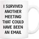5Aup Christmas Gifts Funny Quote Office Coffee Mug 11 Oz, I Survived Another Meeting That Could Have Been an Email, Unique Inspirational and Souvenir Gifts for Co-worker Colleague