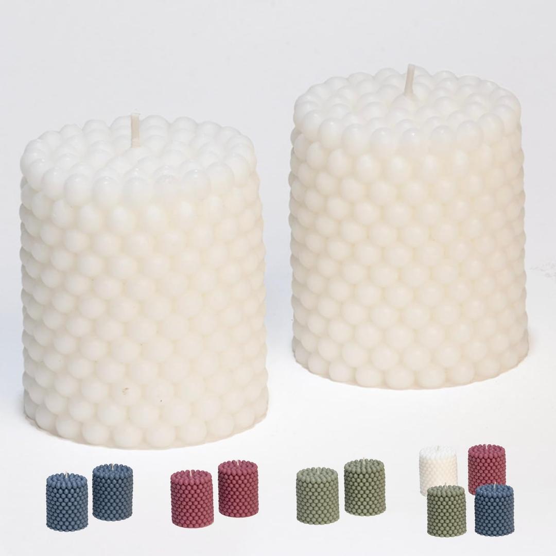 Bubble Candle Soy Candle Sets | Unscented White Mini Pillars | 25-Hr Burn Time | Trendy Colored Funky Candles | Soy Wax Preppy Candles