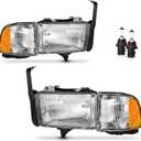 Headlights for 1994-2001 Dodge Ram 1500 2500 3500/1994-2002 Ram 2500 3500 with Corner Parking Turn Signal Marker Lights, High/Low Beam W/Bulbs