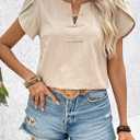 Women's Summer Tops Petal Short Sleeve V Neck Blouses Dressy Casual Fitted Cute Solid Shirts 2025 (M)