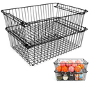Set of 2 Stackable XXL Wire Baskets For Pantry Storage and Organization -16x12in Large Metal Food Baskets -Vegetable,Fruit,Potato,Onio, Pantry Storage Bins With Handles (Black, XXL)