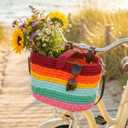 ANOME 2-in-1 Kids Bike Basket & Crossbody Bag - Handcrafted Crochet Handlebar Accessory for Girls Bicycles & Scooters - Soft Woven Shoulder Purse with Adjustable Straps (Pink Coquette Style)