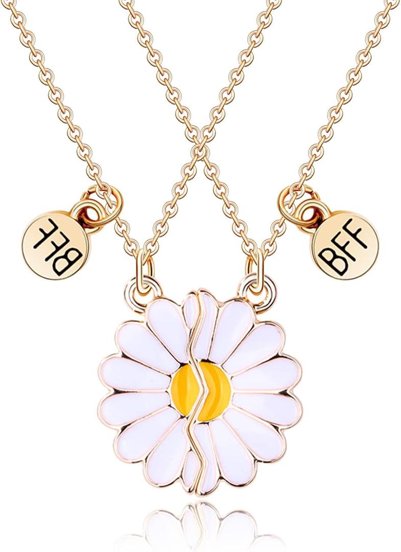 MJartoria BFF Necklace for 2-Daisy Best Friend Necklace Friendship Necklace Best Friends Forever Necklaces Valentines Day Gifts (Gold)