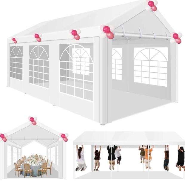 COBIZI 10x20 Party Tent Heavy Duty, 10x20 Tent with Removable Sidewalls & 4 Built-in Sandbags, Commercial White Tent, UV 50+, Waterproof, White, Size: 10x20FT