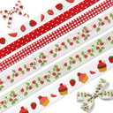 Strawberry Grosgrain Ribbon 6 Pack 18 Yards, Cupcake Berry Vine Gingham Polka Dot, 4/5 and 3/8 Inch for Gift Wrapping Bow Making Hair Accessories Crafts