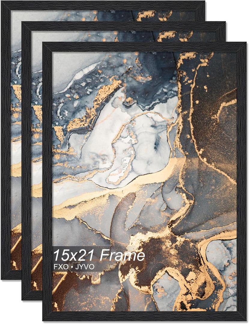 Fxojyvo Engineered Wood 15x21 Picture Frame Set of 3, Black Frame for 15 x 21 Inch Picture Poster Photo, Light Weight 15 by 21 Frame with Wood-grain for Wall - 3 Pack/Black/15 x21
