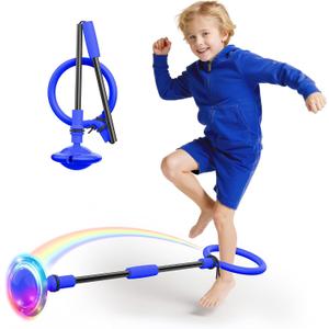 Ankle Skip Ball for Kids, Foldable Colorful Light Flash Wheel Skip Ball for Adults, Indoor Outdoor Game Toys for Kids Girls Boys, Gift for Girls, Boys Ages 5 6 7 8 9 10 11 12 Years Old, Blue