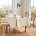 ZeeMart Basic Linen Textured Table Cloth, 60 x 84 Inch Ivory, Farmhouse Style Off White Rectangle Tablecloth, Wrinkle Resistant Washable Heavy Weight TableCloths