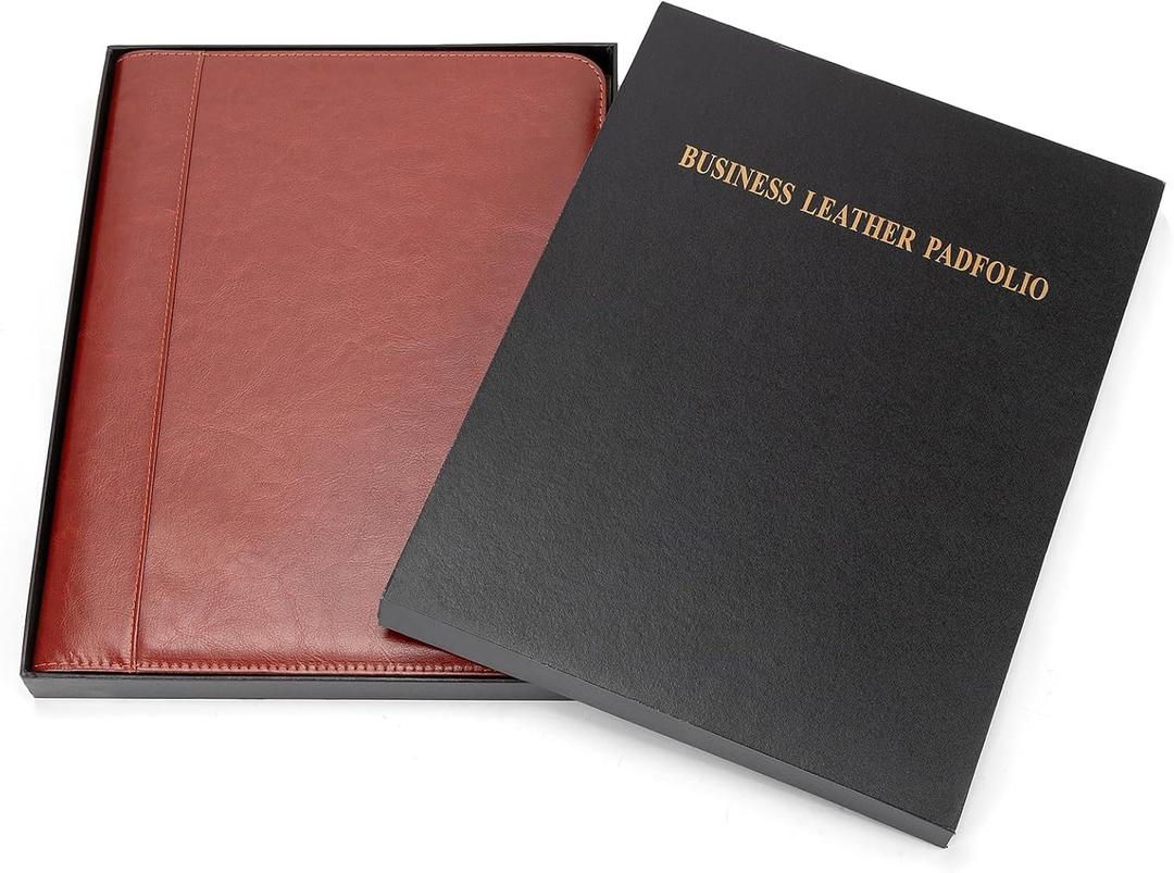 Padfolio Portfolio Leather Binder, Interview Legal Document Organizer, Business Card Holder Included Letter Sized Writing Pad (Brown)