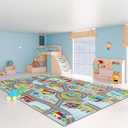 Kids Rug 6'6" x 9'8" City Life Playmat Area Rug Car City Map Washable Traffic Road Educational Learning Nursery Rug Carpet for Children Playroom Living Room Bedroom Classroom Decor Blue