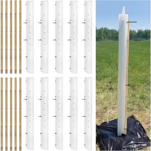 10 Set 48 Inch Tree Protector Set Include 10 Pcs Miracle Tree Grow Tube and 10 Fixing Stake with 50 Zip Ties 20 Mesh Bird Nets Plant Shelter Plant Protector for Outdoor Vented Sapling Watering