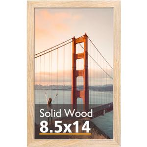 KINLINK 8.5x14 Picture Frame, Natural Solid Wood Frame with Acrylic Plexiglass for Pictures 8.5x14 without Mat, Tabletop and Wall Mounting Display Photo Frame 1 Pack