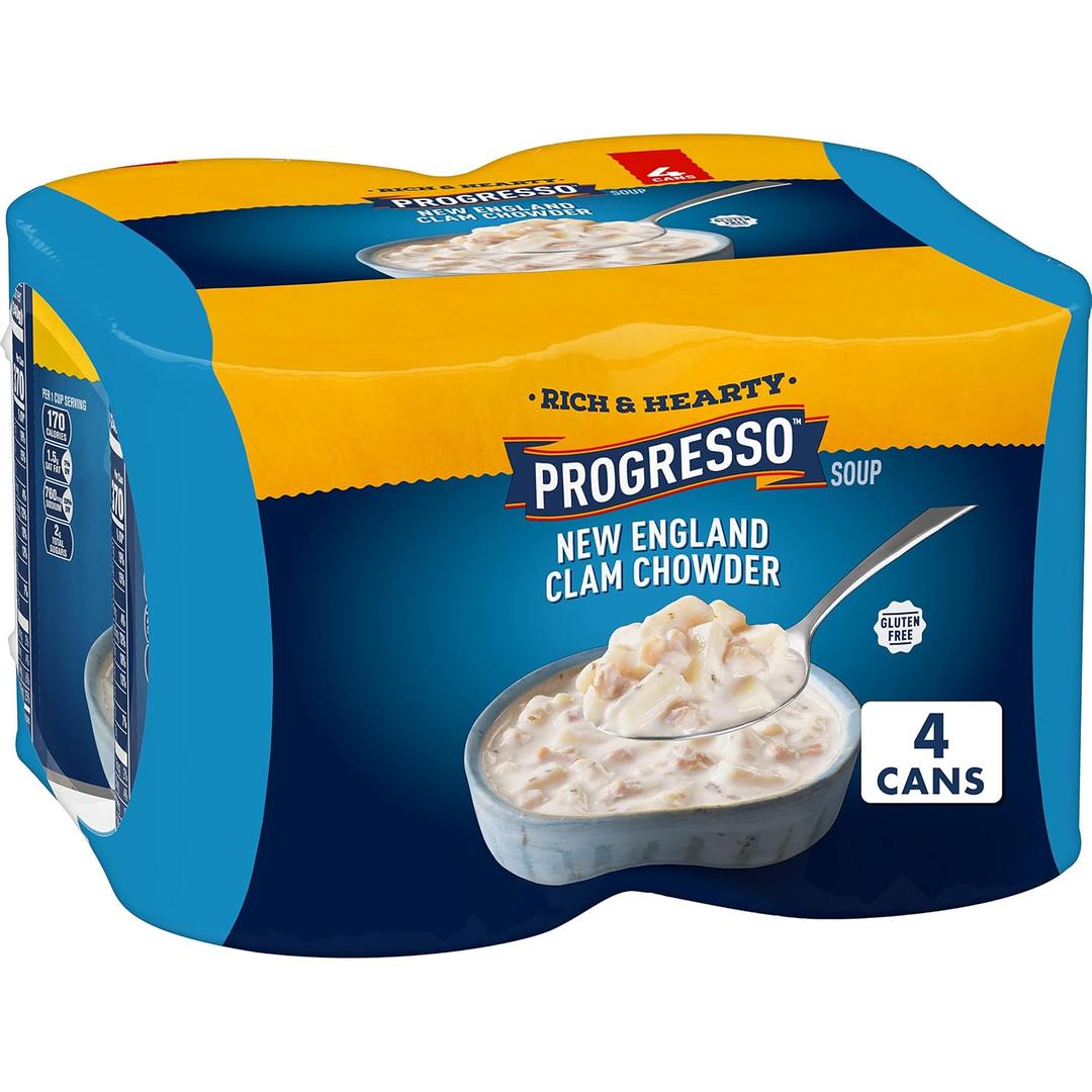 Progresso Rich & Hearty New England Clam Chowder Canned Soup, 18.5 oz, 4 pk (EXP 12/23/27)