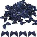 MECCANIXITY 100Pcs Mini Metallic Edge Ribbon Bow 1" Satin Ribbon Flower Bows Soft for Craft DIY Hair Bow Sewing Wedding Birthday Party Silver Edge Navy Blue