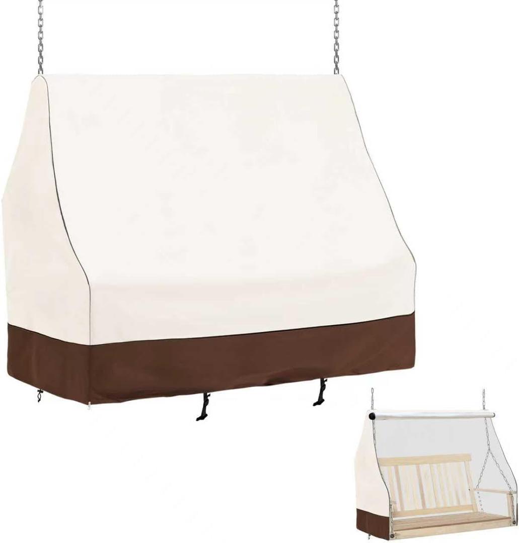 Porch Swing Covers Waterproof,57Inch - Outdoor Swing Cover,Heavy Duty 600D Oxford,All-Weather Hanging Patio Swing Cover,Fits Most Outdoor Patio Swings (57" L x 31.5" W x 65.4" H.Beige)
