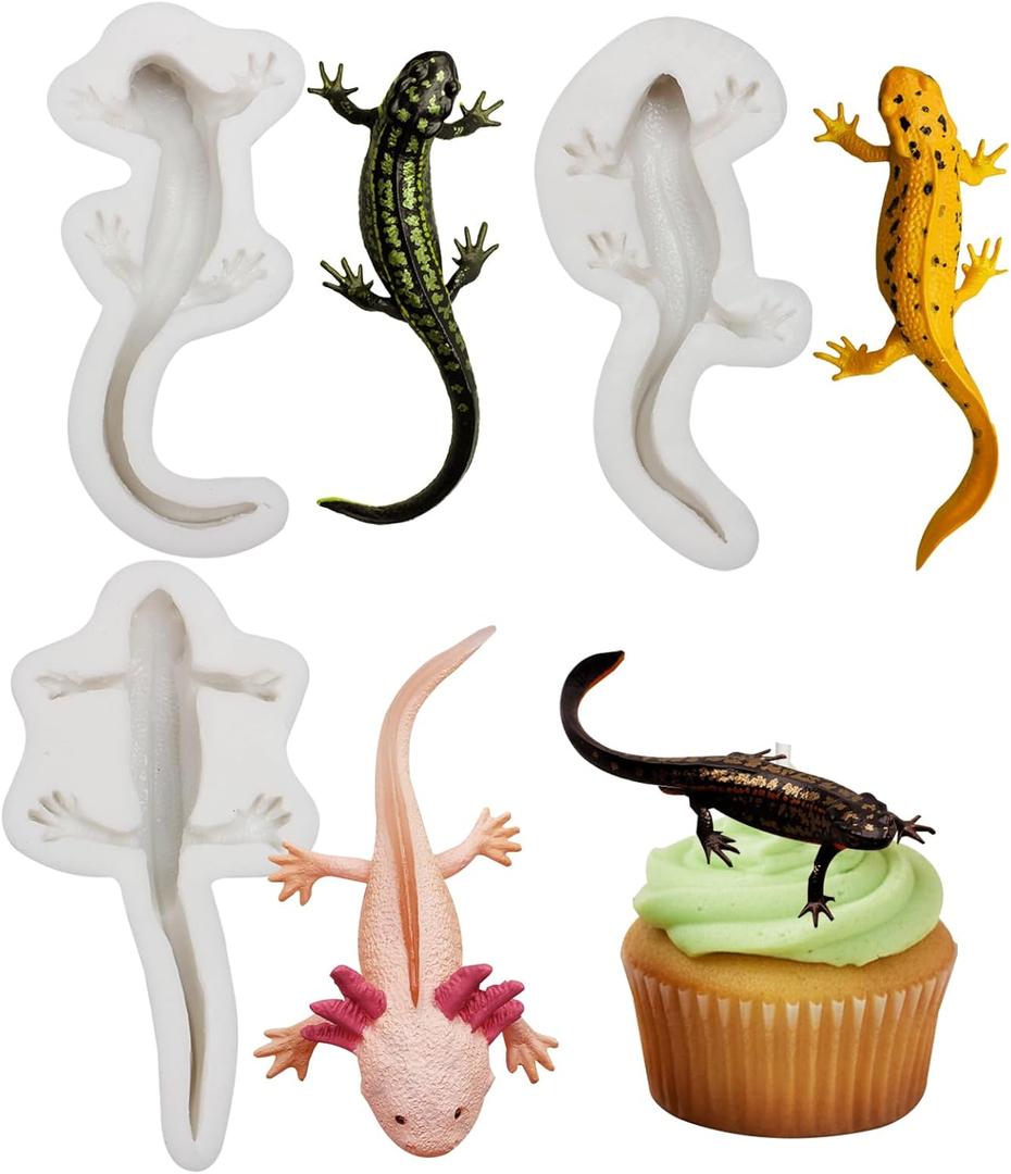 Axolotl Fondant Mold, 3D Animal Lizard Gecko Silicone Molds for Reptile Cake Decoration Resin Clay Crafts Gum Paste
