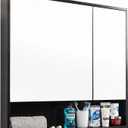ALIMORDEN Medicine Cabinet with Mirror and Shelves, Oversized Bathroom Wall Storage Organizer Over The Vanity, Toilet, Recessed or Surface Mount, 30.4" L x 29.5" H, Black