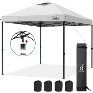 KAMPKEEPER One Person Setup 10x10 Pop up Canopy Tent, Instant Portable Canopy, One Push Outdoor Canopy with 3 Adjustable Heights, Wheeled Carry Bag, Bonus 8 Stakes and 4 Ropes(White)