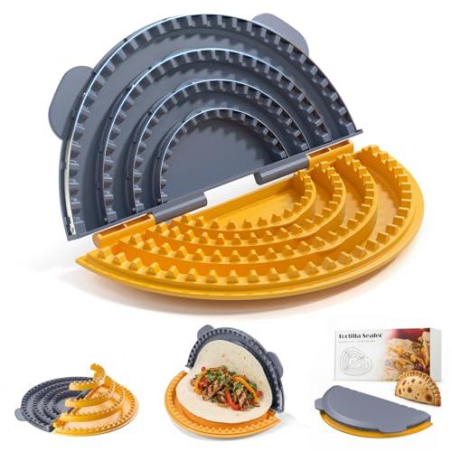 4-in-1 Tortilla Sealer Press, Tortilla Crimper Maker for 4”, 6”, 8”, 10” Wraps, Detachable Shark Tooth Design, BPA-Free, Dishwasher Safe, Suitable for Making Sealed Quesadilla, Taco, Burrito, Dumpling