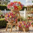 SHareconn 24 Bundles Artificial Flowers for Outdoors, Faux Plants Fake Silk Colorful Daisy Eucalyptus Lavender, UV Resistant for Outside Home Porch Patio Spring Decor, RedRosyPurpleYellowPinkWhite