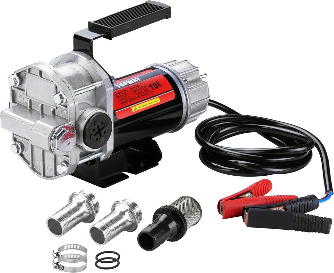 TOPWAY 12V DC Gasoline Diesel Pump 10GPM Self-priming Electric Oil Transfer Pump With Handle, Overheat Protection, Explosion-Proof, Built-in Bypass, for Gasoline Fuel Diesel Kerosene Removal