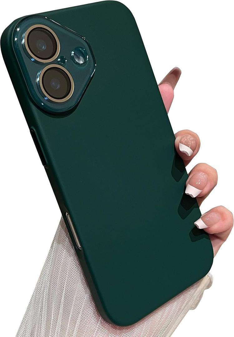 Caseative for iPhone 16 Case,Solid Color Full Camera Lens Protection Phone Case (Dark Green)