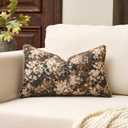 Yangest Neutral Floral Pillow Cover 12 x 20 Inches, Vintage Chenille Rectangle Throw Pillow Cover Soft Decorative Farmhouse Accent Couch Pillow Cover for Living Room Bedroom, Coffee Brown