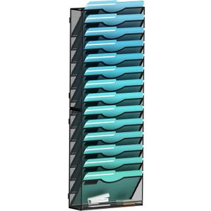 15-Tier Wall File Organizer Hanging Wall File Holder Wall Mount Paper Folder Organize, Mesh Magazine Document Mail Organizer Wall Organizer for Office School Home, Black