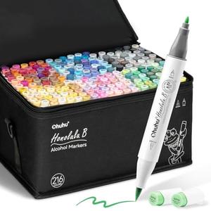 Ohuhu Alcohol Based Brush Markers -Double Tipped Art Marker Set for Artists Adults Coloring Sketch Illustration - Brush & Fine Dual Tips - 216 Colors - Honolulu B of Ohuhu Markers - Refillable Ink
