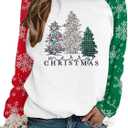 ASTANFY Merry Christmas Sweatshirt for Women Plaid Holiday Long Sleeve Tree Pullover Lightweight Shirt (X-Large, Green)