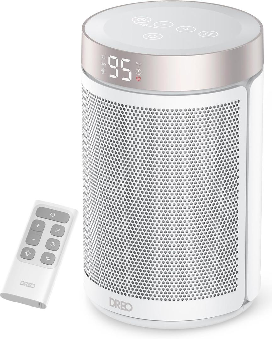 Dreo Space Heater, Portable Electric Heaters for Indoor Use with Thermostat and Remote, 2024 Upgraded, Digital Display, 12H Timer, 5 Mode, 1500W PTC Ceramic Fast Safety Heat for Office Bedroom Home (10 inch, White)