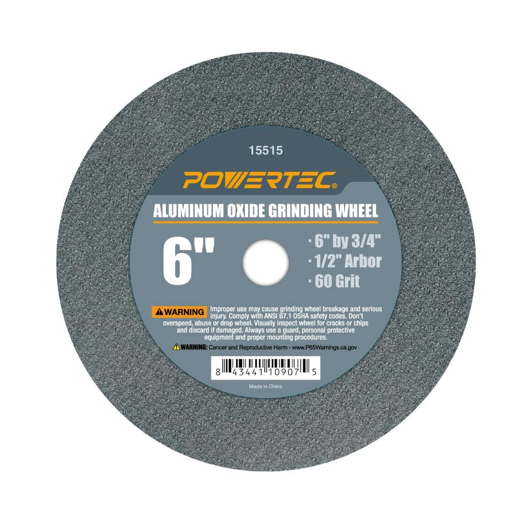 POWERTEC Bench Grinder Wheel 6 Inch 60 Grit, Aluminum Oxide Grinding Wheel for Bench Pedestal Grinder, 3/4" Thick 1/2" Arbor, Sharpening & Shaping Drill Bits, Blade, and Chisel 1PK (15515)