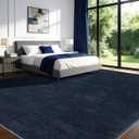 9x12 Washable Area Rug, Navy Blue Solid Area Rugs for Living Room & Bedroom