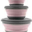 Collapsible Bowls, 3pcs Food Grade Silicone Camping Bowl Salad Bowl with lids, Portable Expandable Lunch Box Food Storage Container for Camping Travel and Picnic (Pink)