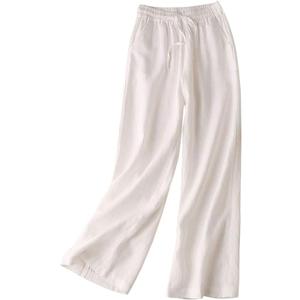 IDEALSANXUN Womens Linen Pants Spring Summer Straight Leg Loose Fit Beach Pants with Drawstring, M